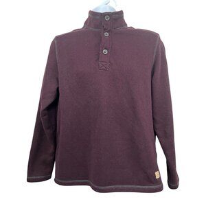 GH Bass Men Mock Neck‎ Sweater Sz M Purple Fleece Lined Sherpa Collar 1/4 Button